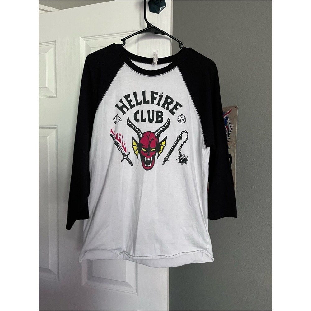 Hellfire Club Demon Skull Raglan Tee L.A.T Apparel 3/4 Sleeve Graphic Tee Size M